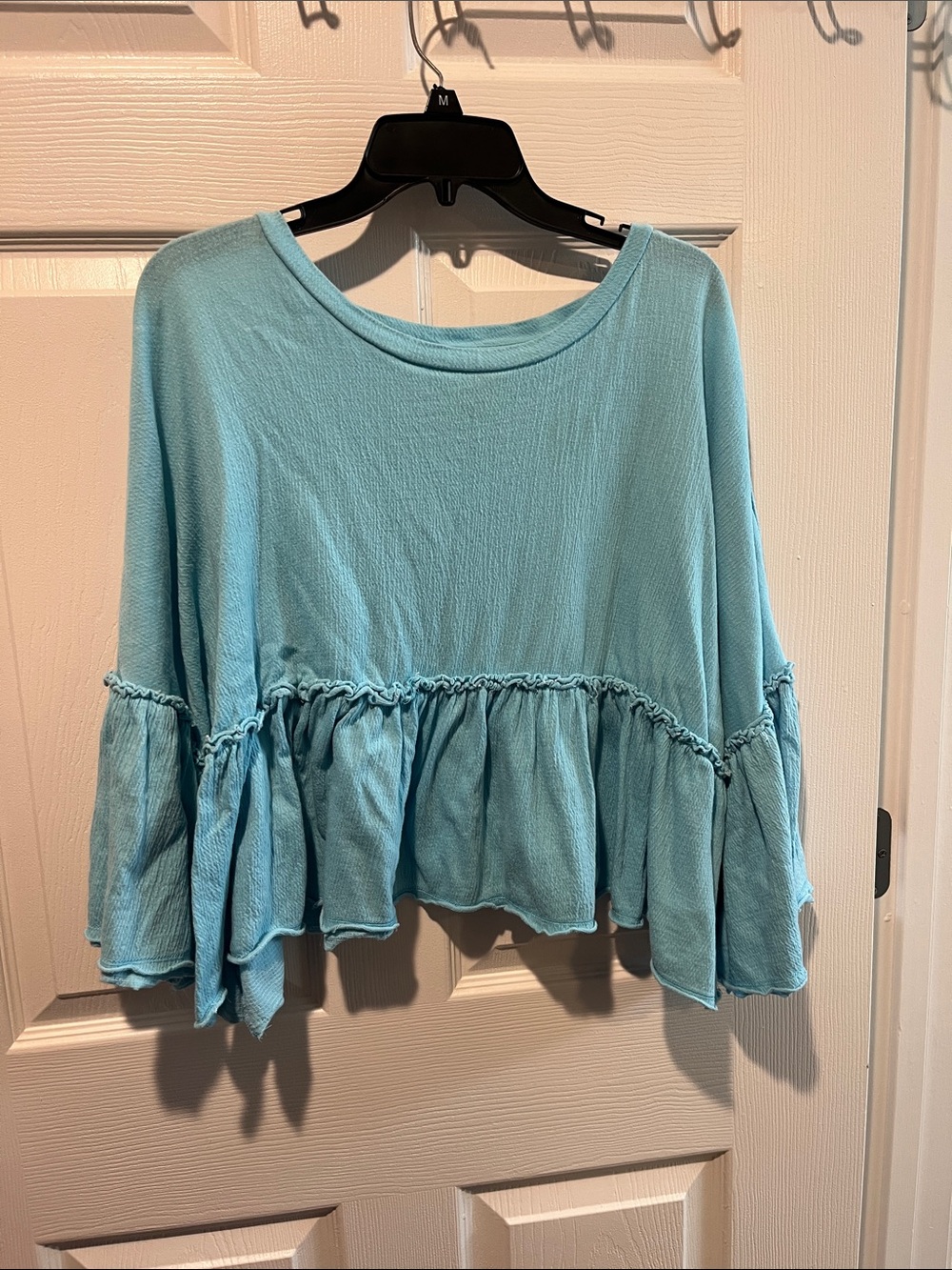 Versona Light Blue Ruffle Hem Crop Top
